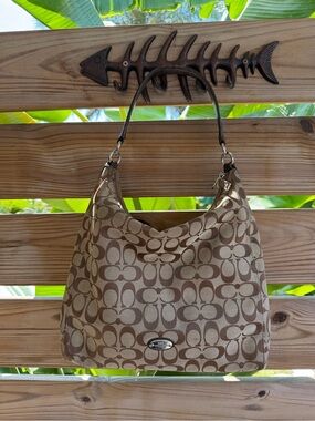 Coach Khaki/Brown Signature Hobo Shoulder Bag